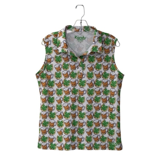 kandy Golf Tops - Kandy Golf St. Patrick’s Beer Horseshoe Clover Tank Polo Top Size XL